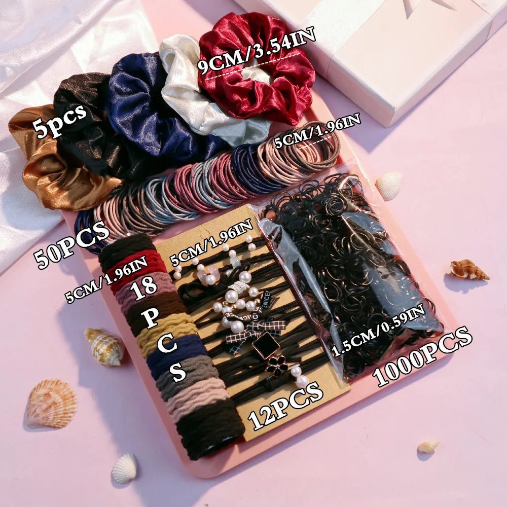 1085pcs Dark Hair Accessories Set - Scrunchies, Hair Bands & Ties - lily supply