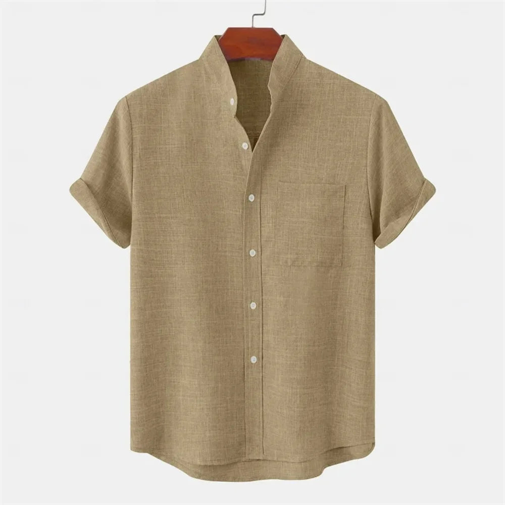 Men's Linen Short Sleeve Collared Shirt