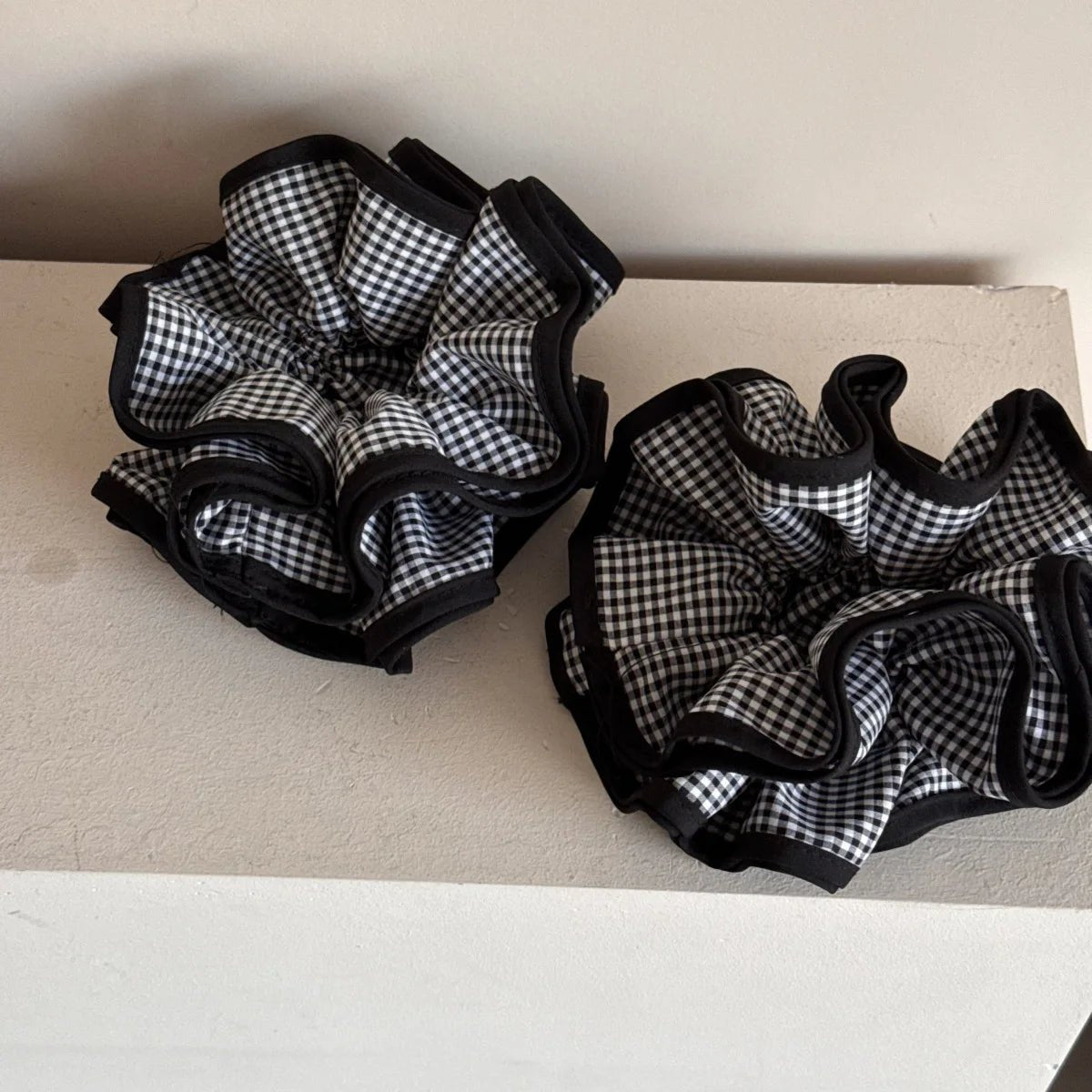 Large Black & White Checked Plaid Scrunchie - Ponytail Holder Hair Hoop - lily supply