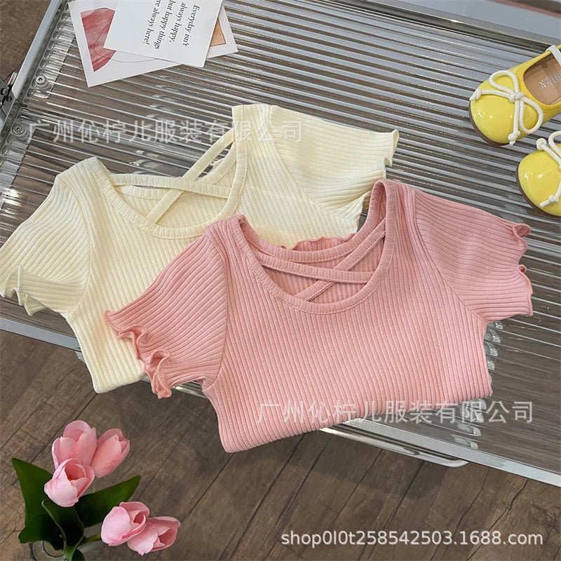 Girls Baby Summer T-Shirt Kids Solid Tops New Fashion Blouse Children Casual Cute Short - Sleeved Clothes 2 - 6 Years Old - lily supply