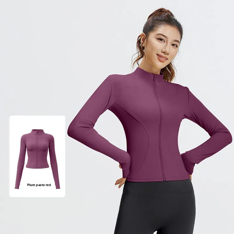 Women's Slim Yoga Running Zip Jacket - Long Sleeve Quick Dry Stand Collar Coat