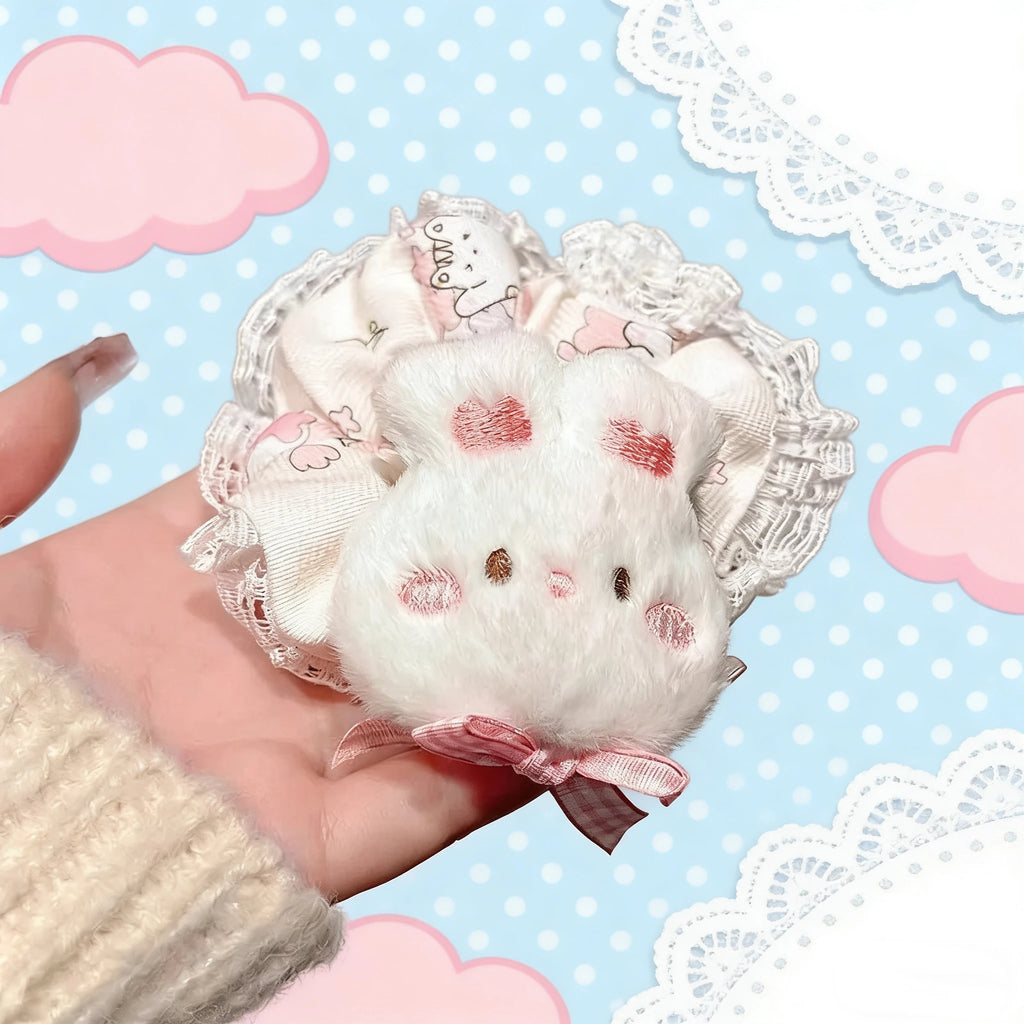 Cute Pink Bunny Hair Scrunchies - Aesthetic Ponytail & Bun Hair Ties - lily supply