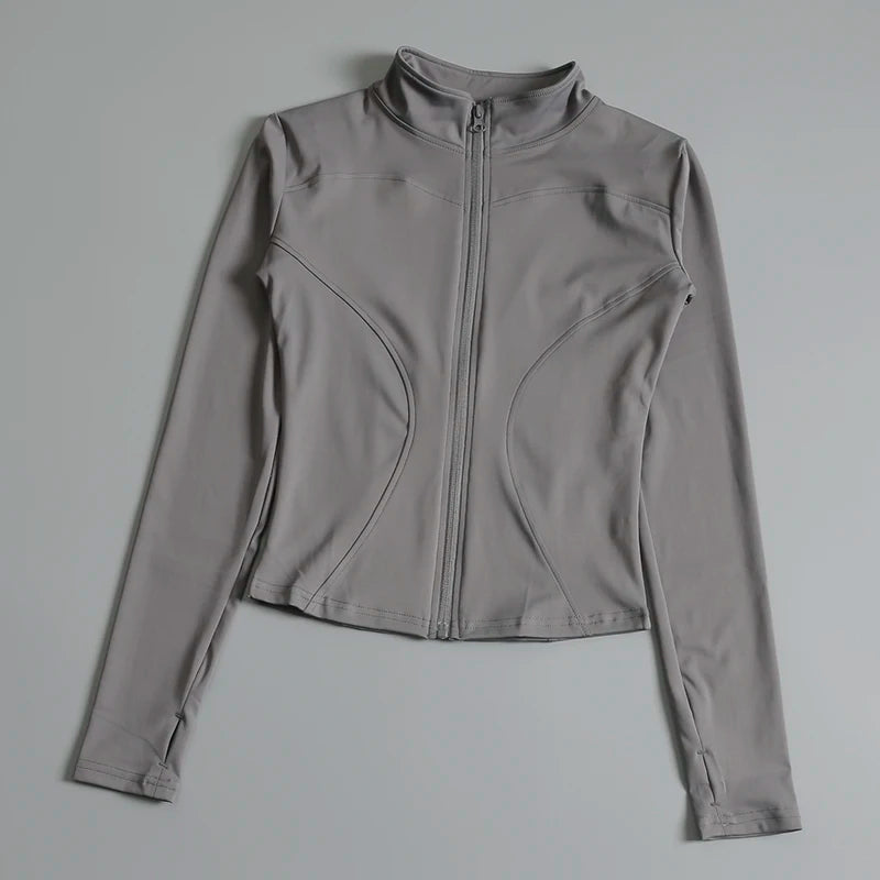 Women's Zip Yoga Running Activewear Jacket - Long Sleeve Gym Workout Coat
