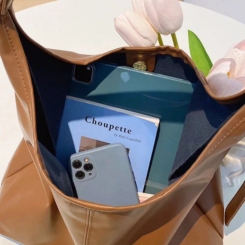Women's PU Leather Single Shoulder Handbag - Large Capacity Casual Tote - lily supply