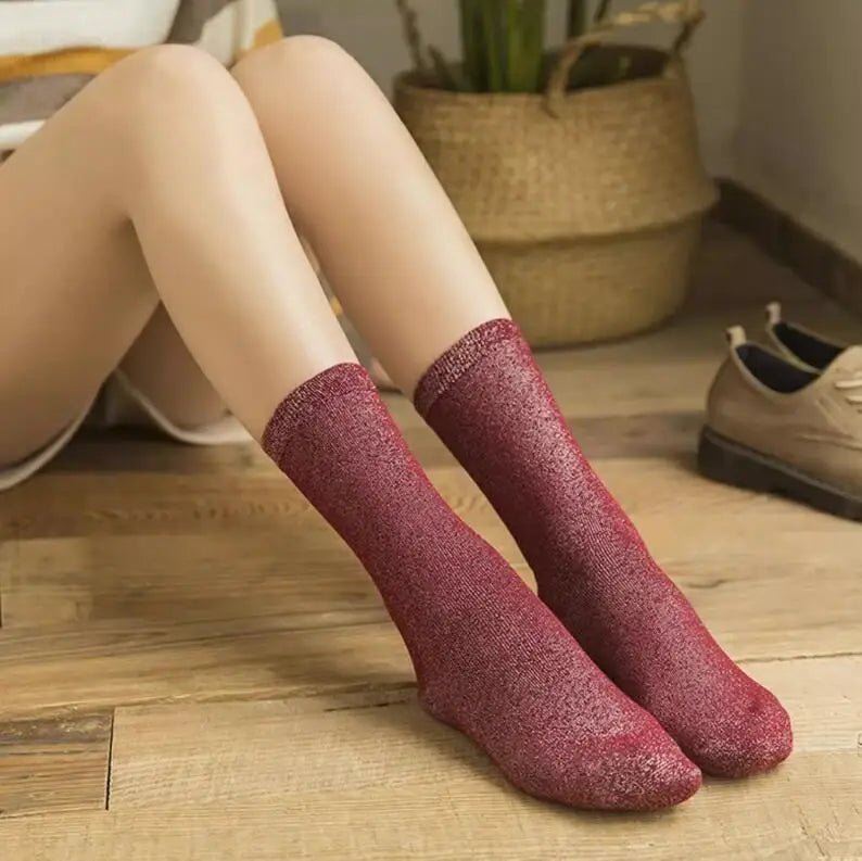 Women's Shiny Gold & Silver Silk Socks – Metallic Glam Ankle Socks - lily supply