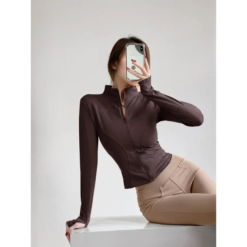 Women's Quick Dry Yoga Zip Jacket - Tight Long Sleeve Running Fitness S-3XL