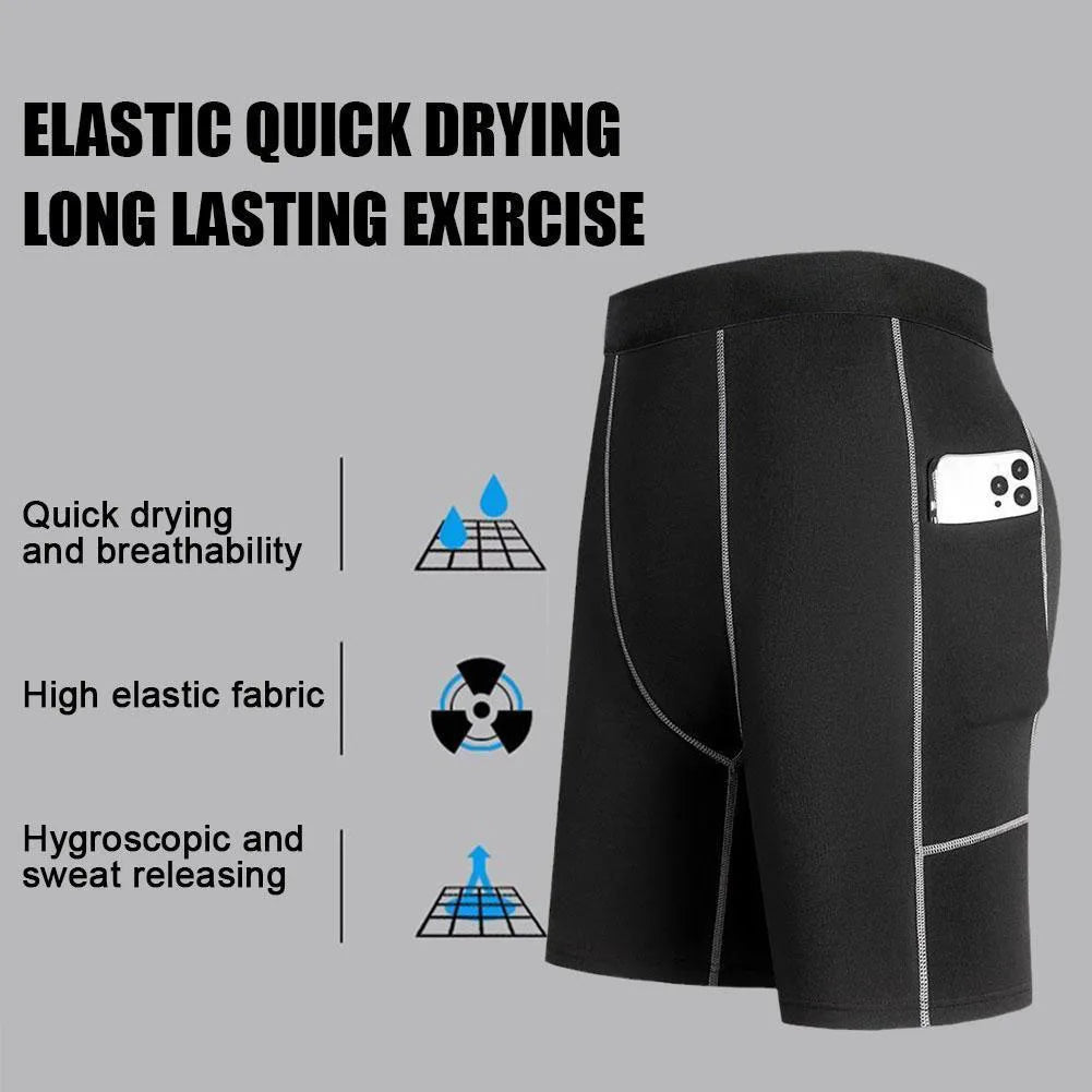 Men's Compression Shorts with Pocket – Elastic Quick Dry Running Fitness Gym Pants