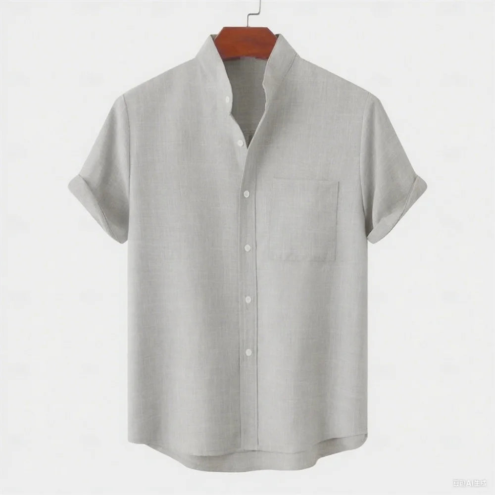 Men's Linen Short Sleeve Collared Shirt