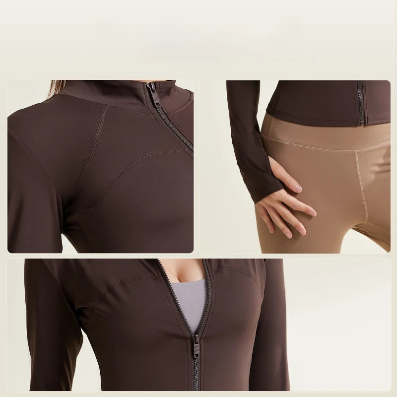 Women's Slim Zip Sports Yoga Coat - Long Sleeve Gym Running UV Protection