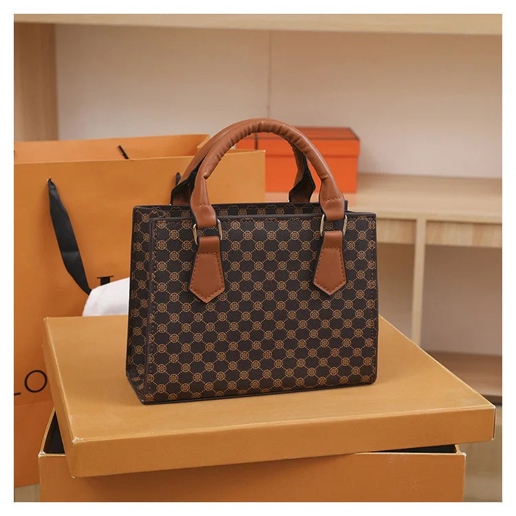 Women's PU Leather Plaid Crossbody Shoulder Bag - Square Top Handle