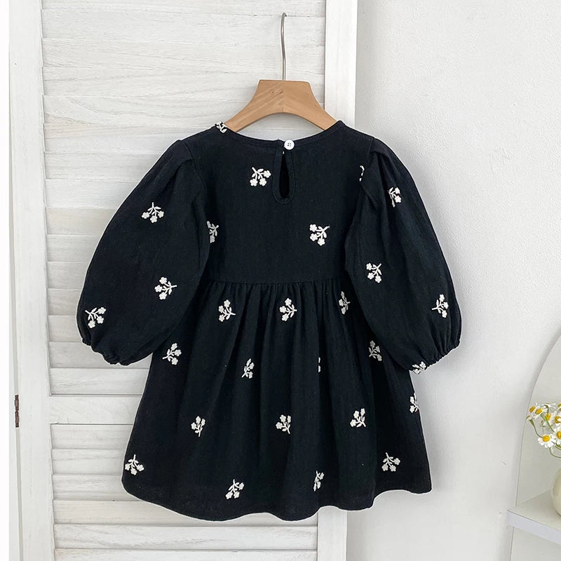 Girls Embroidery Cotton Princess Dress | Floral Long Sleeve Kids Dress 2 - 6Y - lily supply