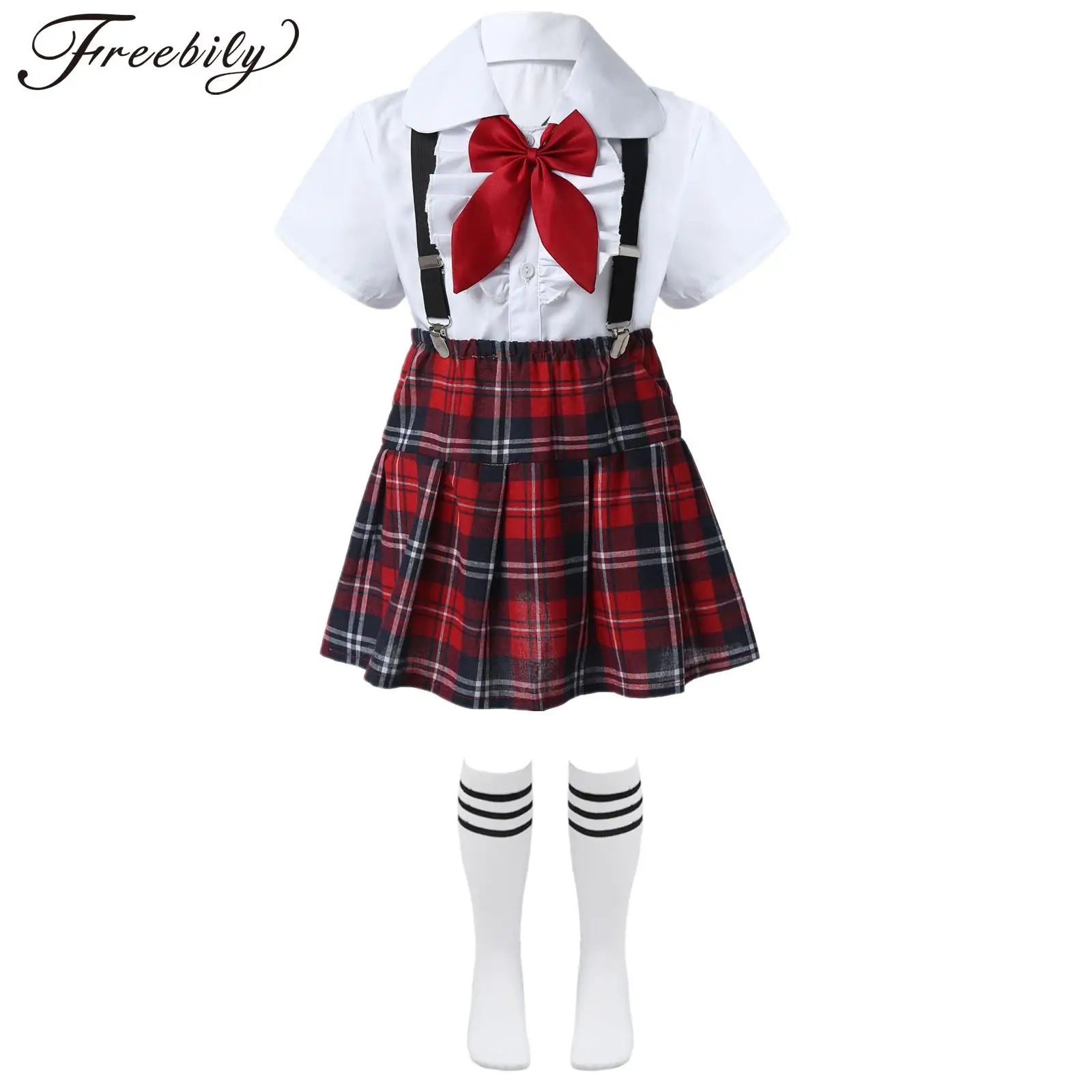 Girls School Uniform Set - Shirt, Suspender Skirt & Socks